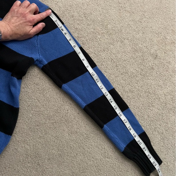 Vintage 90s Polo by Ralph Lauren Black + Blue Rugby Stripe 1/4 Zip Knit Sweater - Picture 9 of 11